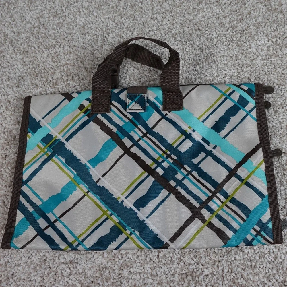 Thirty-One‎ Uptown Jewelry Bag Sea Plaid Toiletry Makeup Organizer Bag
